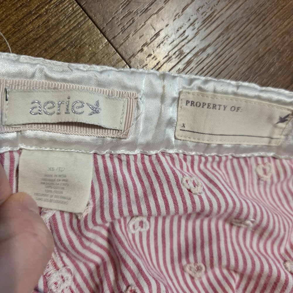 aerie Pink and White Striped Sleep Pants with Embroidered Dots - Picture 2 of 3